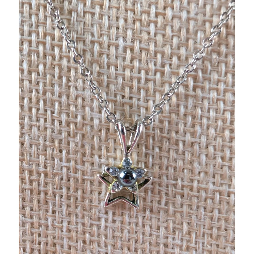 Silver-Tone Star Pendant Necklace with Hematite & Crystal Accents – Dainty...‎